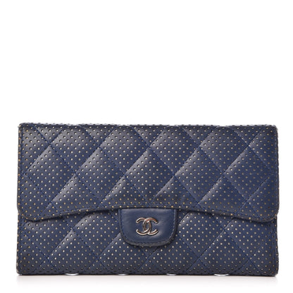 Chanel Perforated Lambskin Quilted Large Flap Wallet Blue 1 of 15