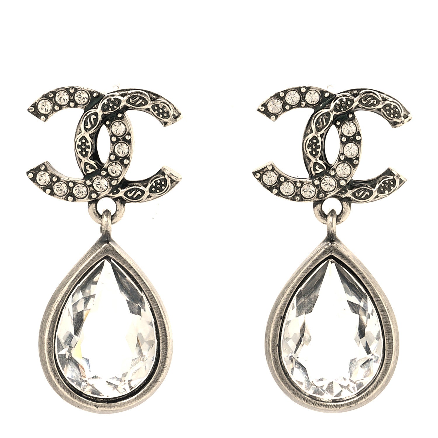 Chanel Crystal CC Tear Drop Earrings Silver 1 of 5