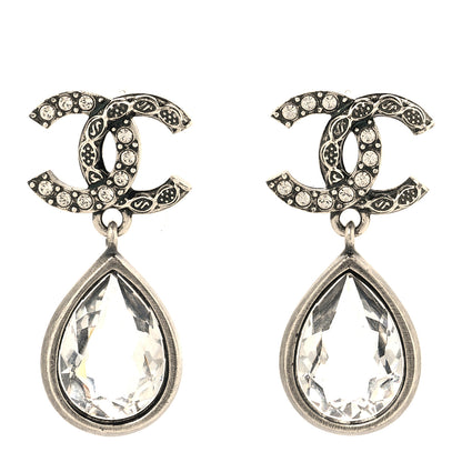 Chanel Crystal CC Tear Drop Earrings Silver 1 of 5