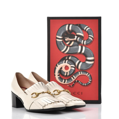 Gucci Malaga Kid Polly Kiltie Fringe 55mm Loafer Pumps 40 Mystic White 9 of 9