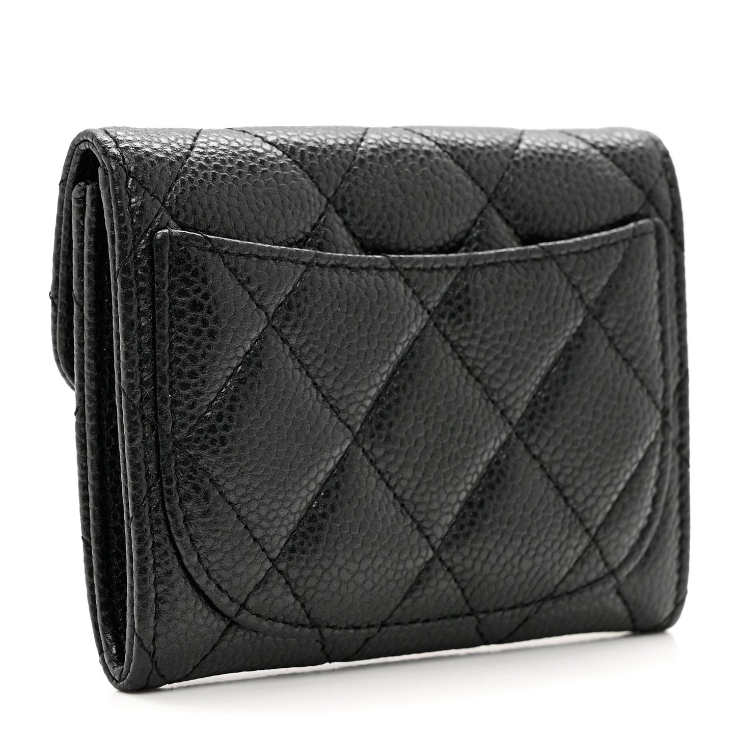 Caviar Quilted Flap Card Holder Wallet Black