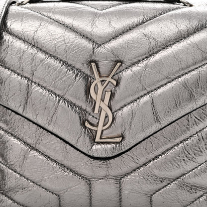 Saint Laurent Metallic Calfskin Y Quilted Monogram Small Loulou Chain Satchel Acciaio 8 of 13