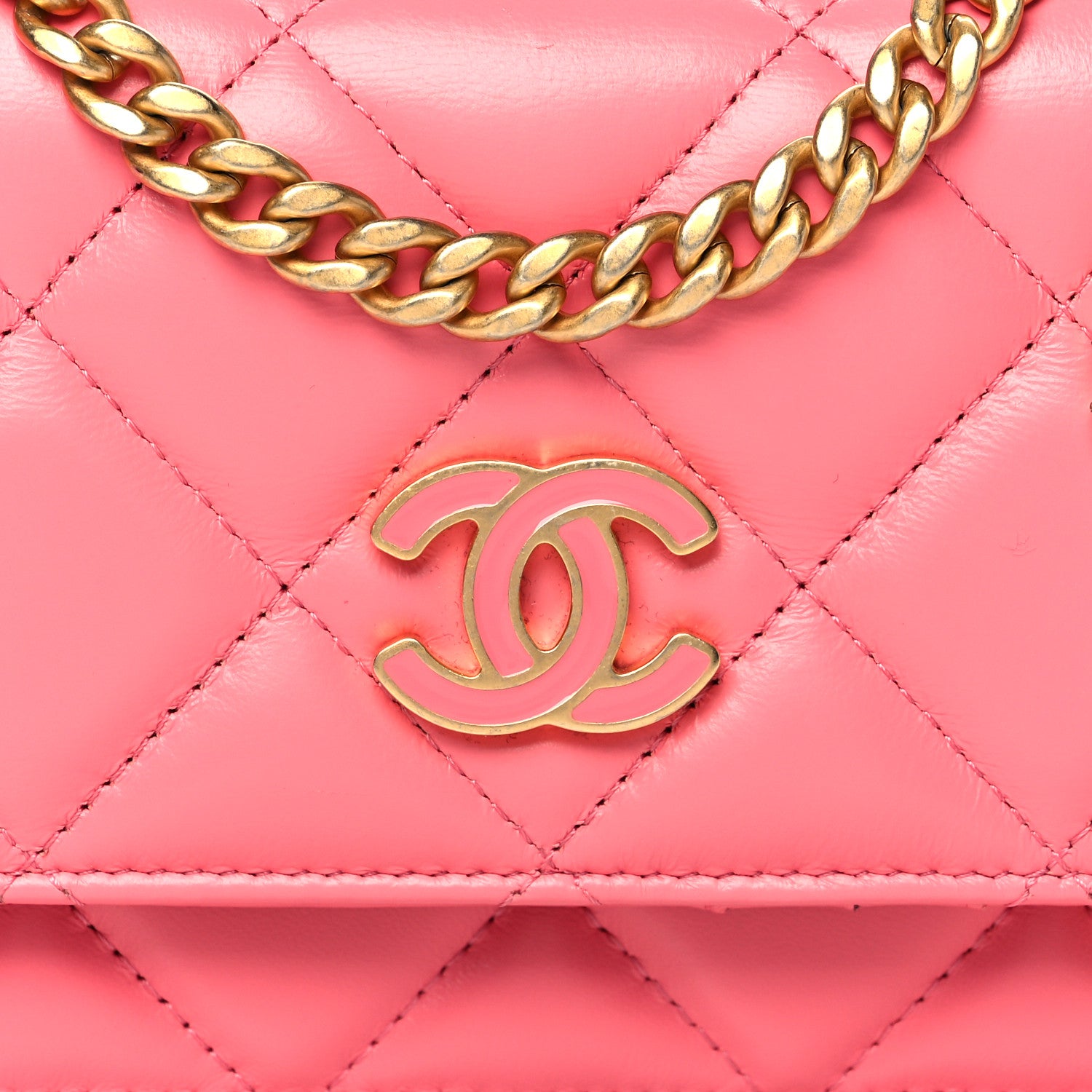 Chanel Lambskin Enamel Quilted Pending Clutch With Chain Pink 7 of 10
