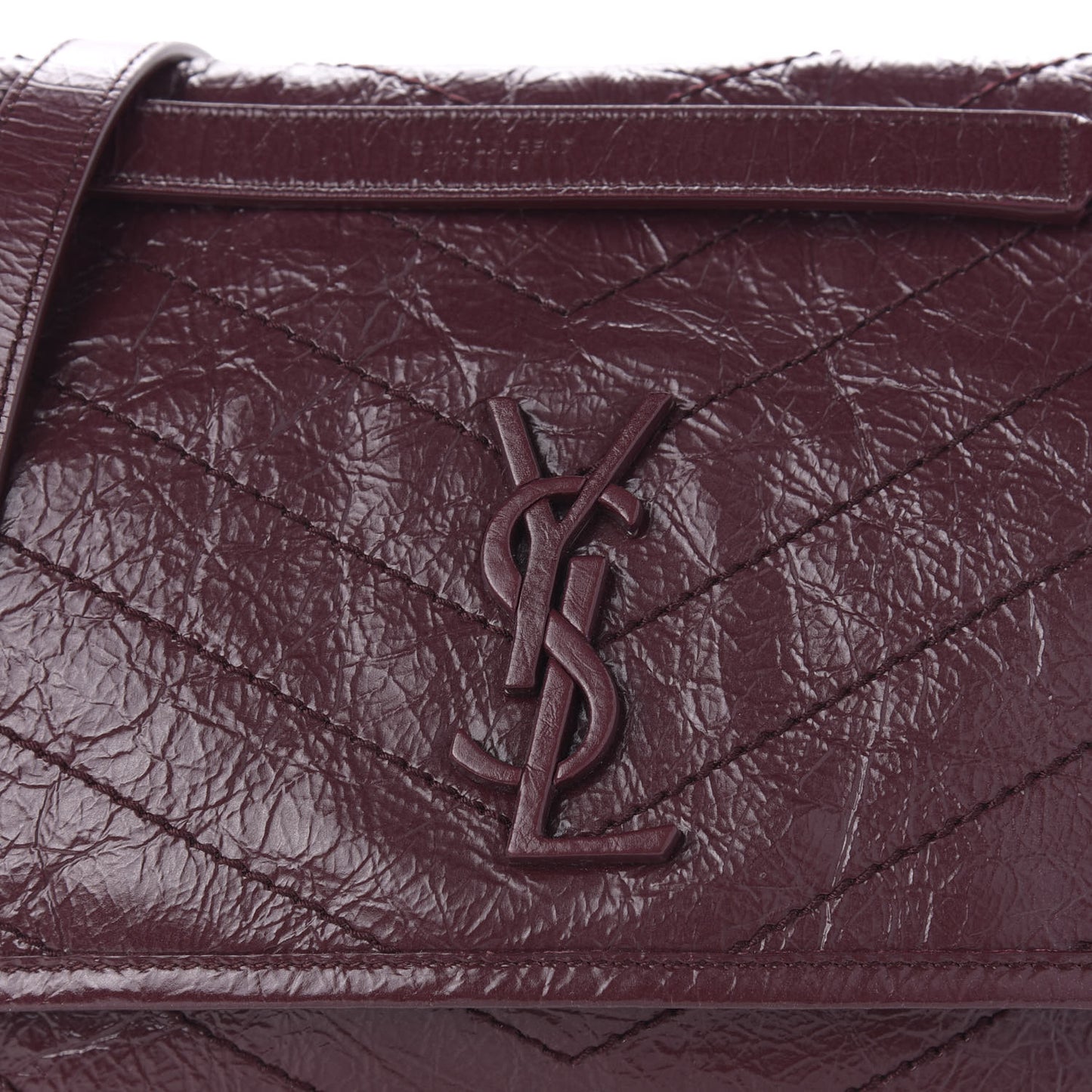 Crinkled Calfskin Matelasse Monogram Medium Niki Chain Satchel Burgundy