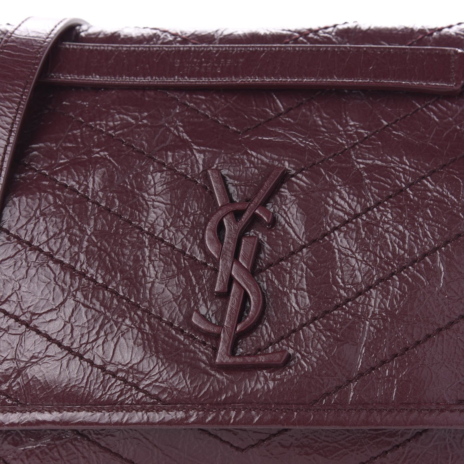 Saint Laurent Crinkled Calfskin Matelasse Monogram Medium Niki Chain Satchel Burgundy 9 of 9