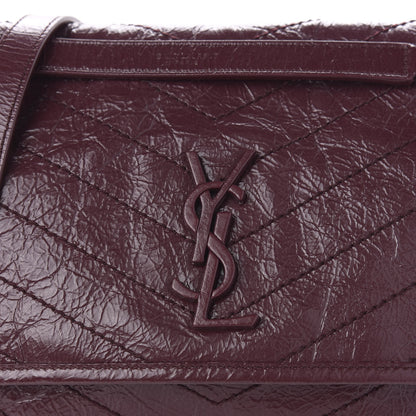 Saint Laurent Crinkled Calfskin Matelasse Monogram Medium Niki Chain Satchel Burgundy 9 of 9