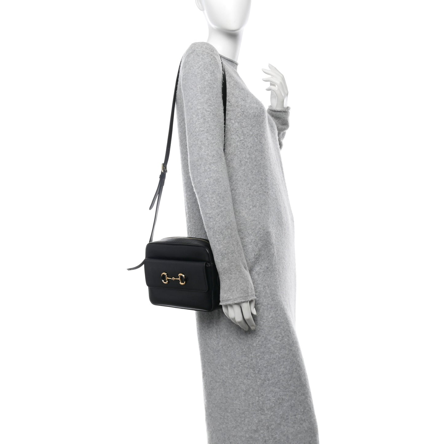 Textured Calfskin Small Horsebit 1955 Shoulder Bag Black