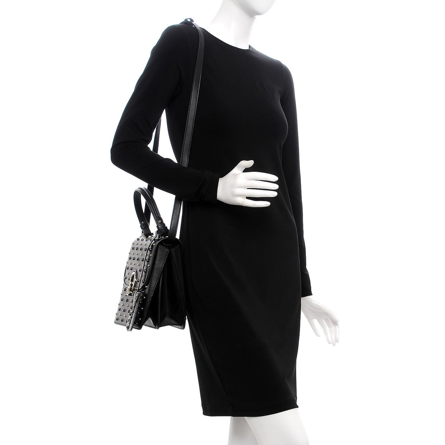 Calfskin Studded Medium DV One Satchel Black