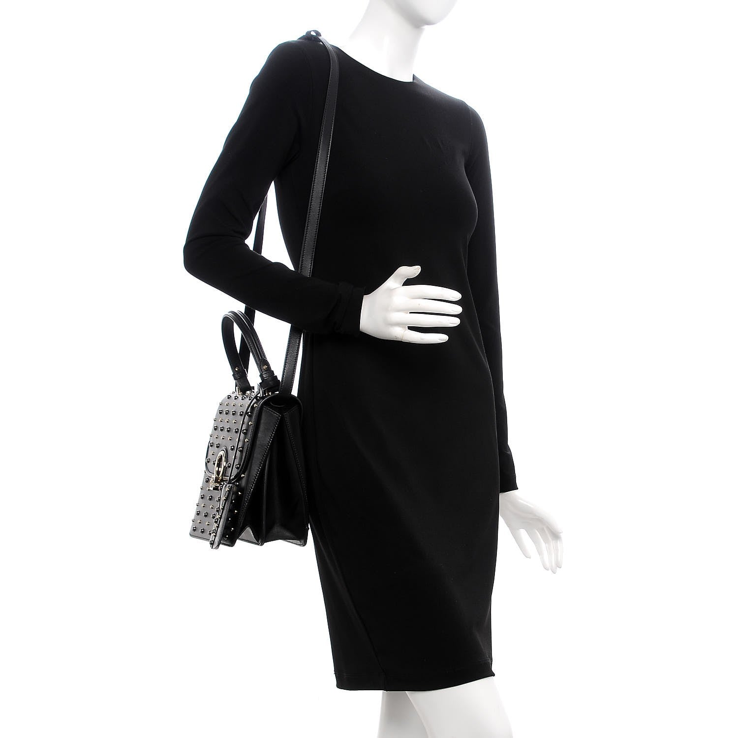 Versace Calfskin Studded Medium DV One Satchel Black 2 of 7