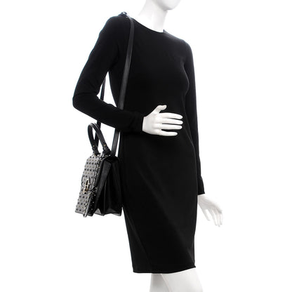 Versace Calfskin Studded Medium DV One Satchel Black 2 of 7