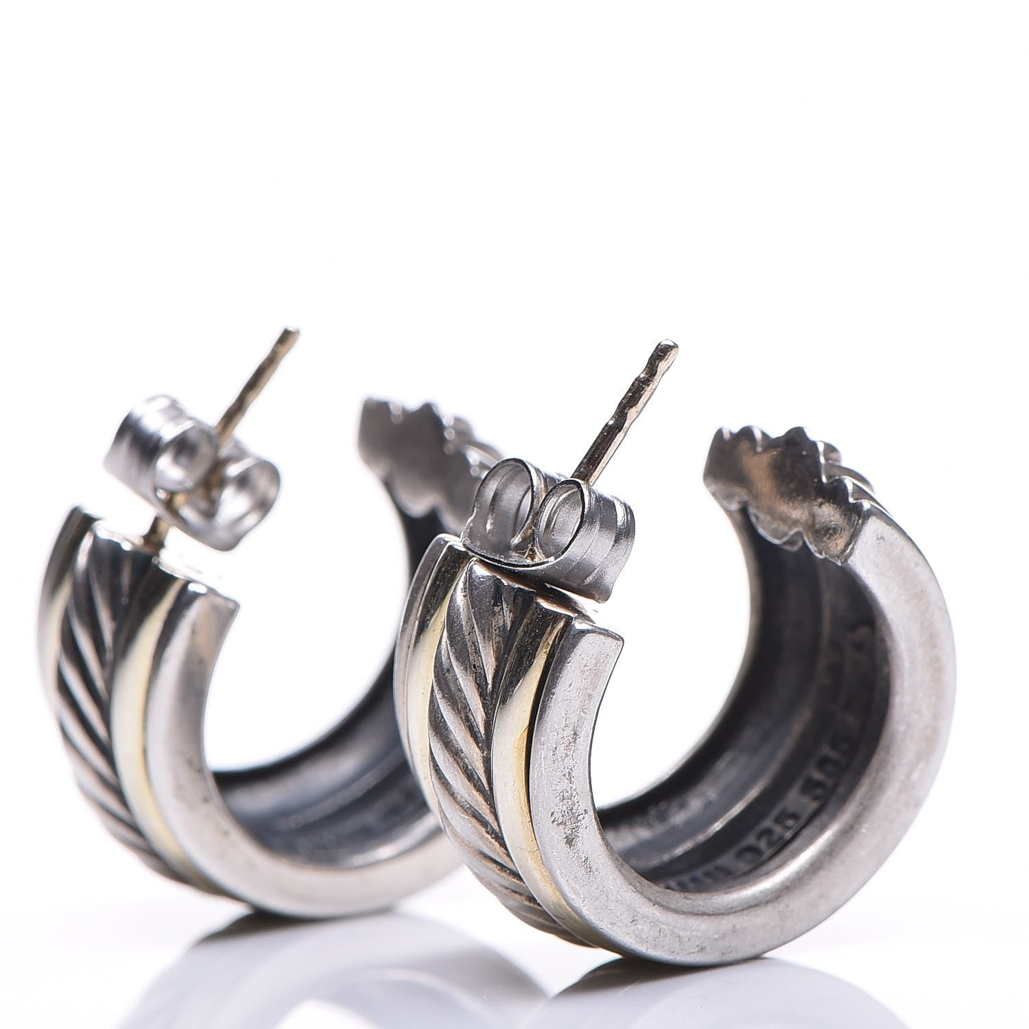 David Yurman Sterling Silver 14K Yellow Gold 10mm Cable Classics Hoop Earrings 3 of 4