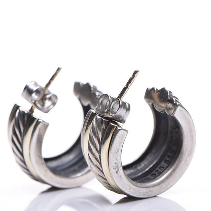 David Yurman Sterling Silver 14K Yellow Gold 10mm Cable Classics Hoop Earrings 3 of 4