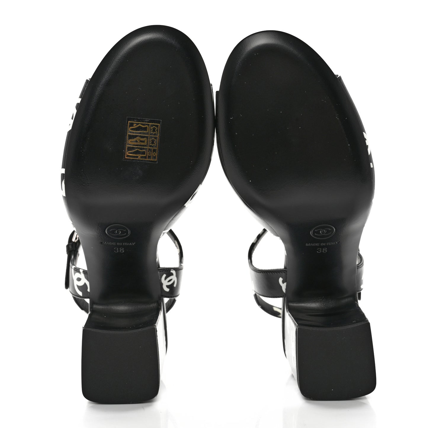 Printed Lambskin CC Sandals 38 Black White