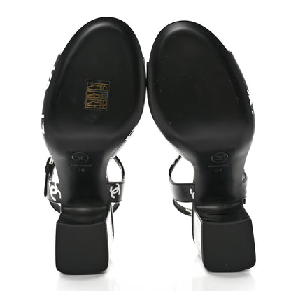 Chanel Printed Lambskin CC Sandals 38 Black White 5 of 12