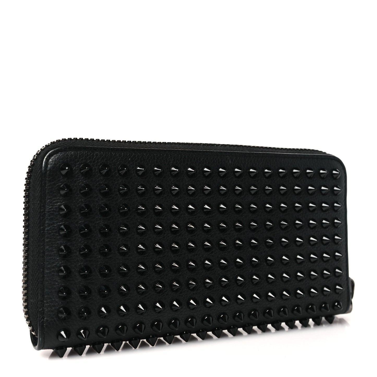 Calfskin Panettone Spiked Zip Around Wallet Black