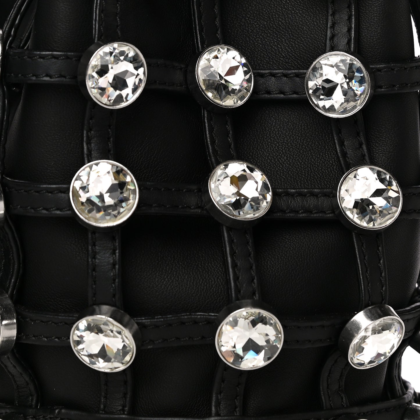 Calfskin Crystal Embellished Roxy Mini Bucket Bag Black