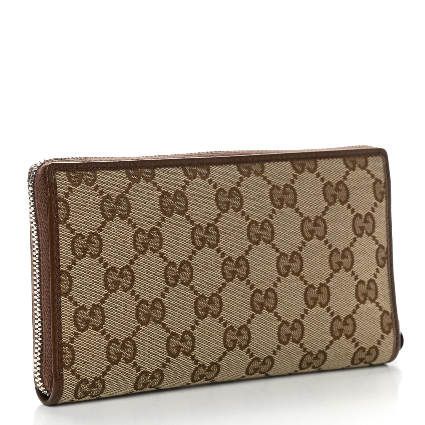 X GUCCI GG Monogram Azalea Calfskin Neo Classic Zip Around Wallet Beige Ebony Brown Sugar
