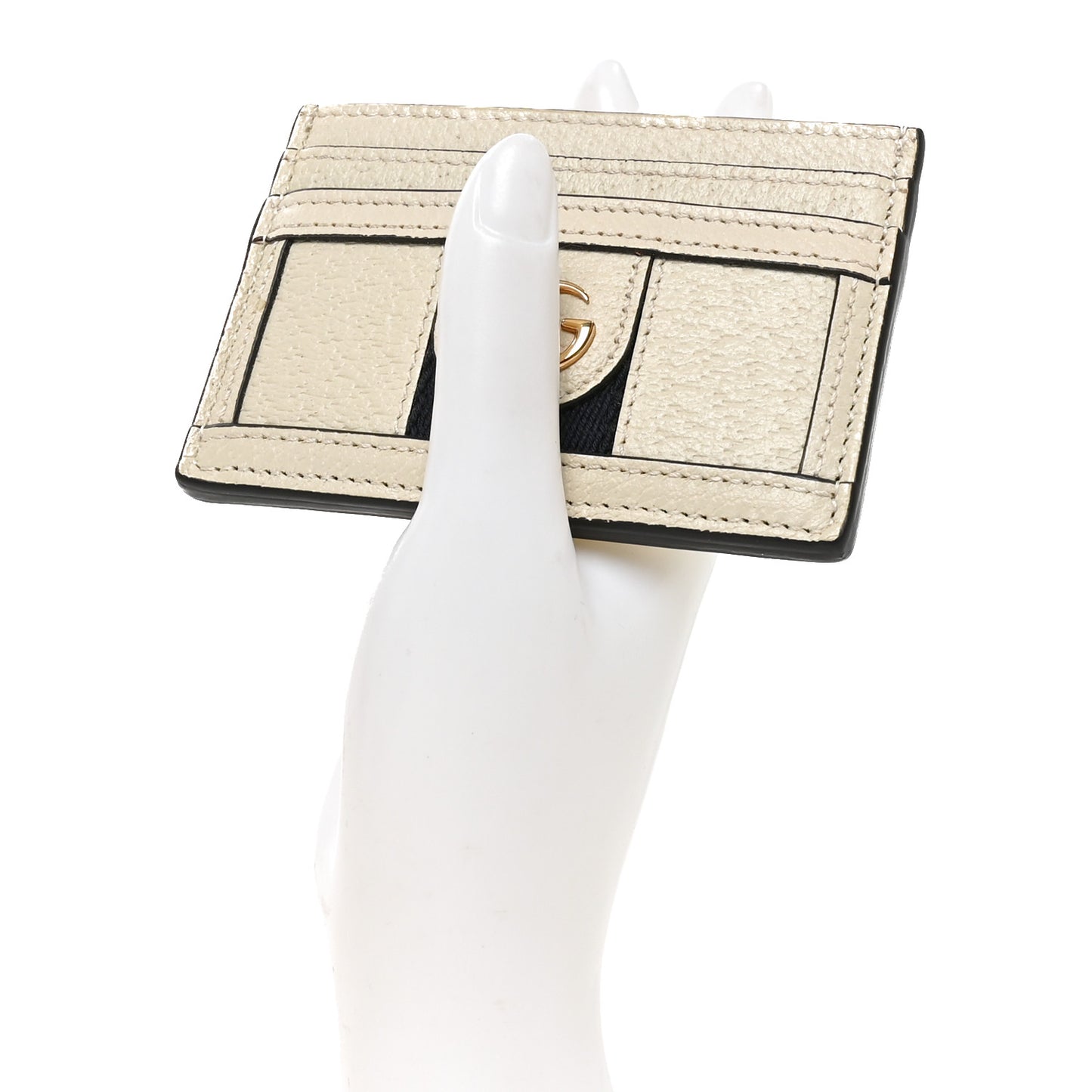Textured Calfskin Web Ophidia Card Holder Mystic White