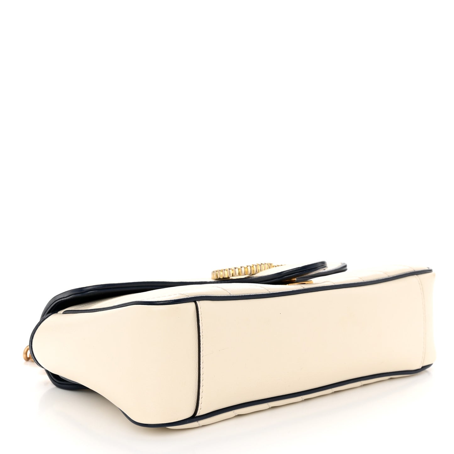 Vintage Effect Calfskin Matelasse Diagonal Small Torchon GG Marmont Shoulder Bag Mystic White Blue Agata