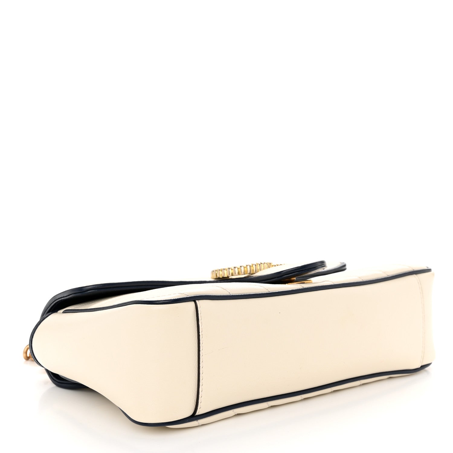 Gucci Vintage Effect Calfskin Matelasse Diagonal Small Torchon GG Marmont Shoulder Bag Mystic White Blue Agata 4 of 10