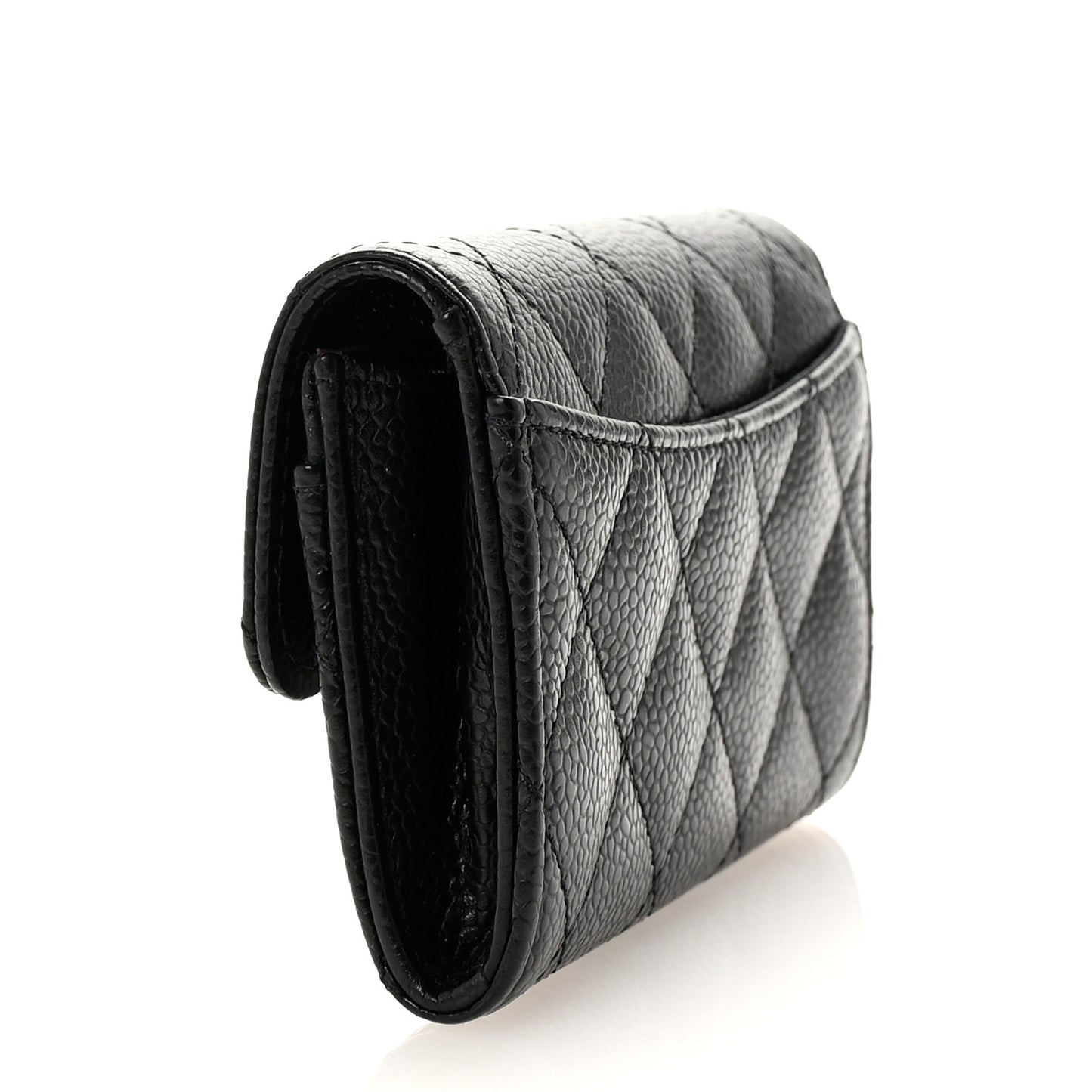 Caviar Quilted Flap Card Holder Wallet Black Black
