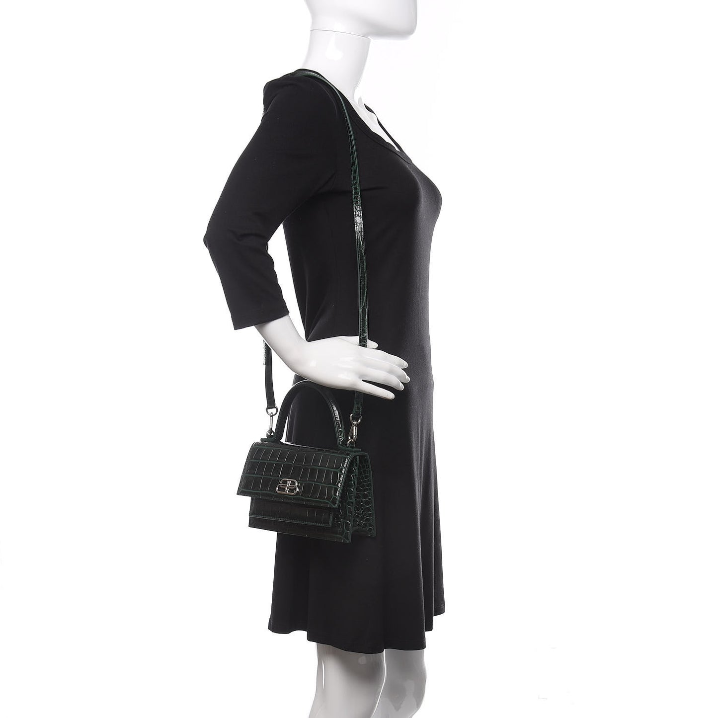 Shiny Calfskin Crocodile Embossed XS Sharp Top Handle Bag Forest Green