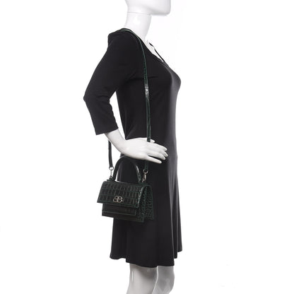 Balenciaga Shiny Calfskin Crocodile Embossed XS Sharp Top Handle Bag Forest Green 2 of 9