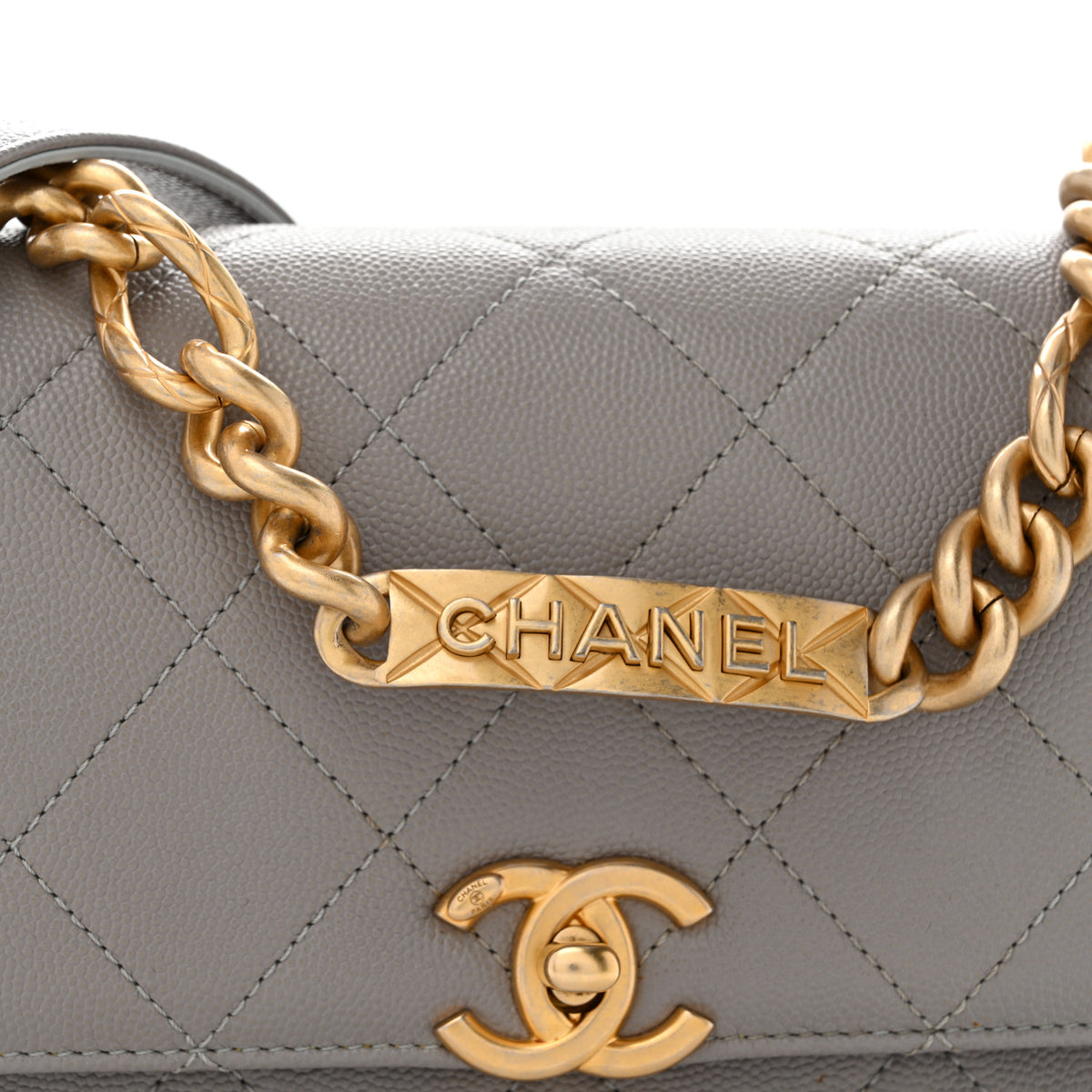 Caviar Quilted Mini Bracelet On Chain Flap Grey