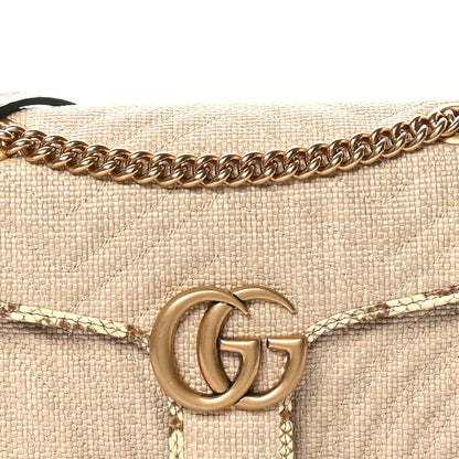 Gucci Raffia Elaphe Matelasse Small GG Marmont Shoulder Bag Natural Cream Brown 8 of 10