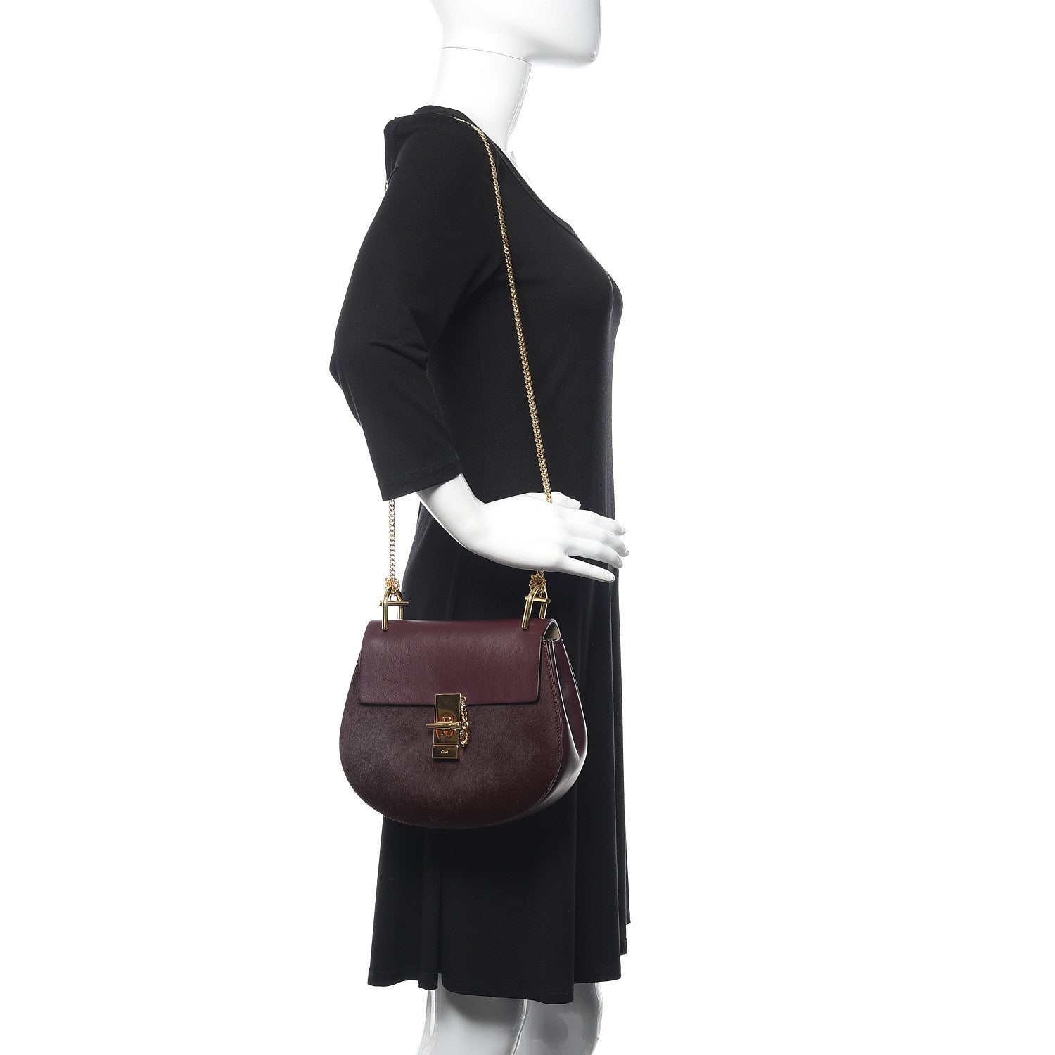 Chloe Calfskin Pony Hair Drew Shoulder Bag Sienna Red 2 of 9