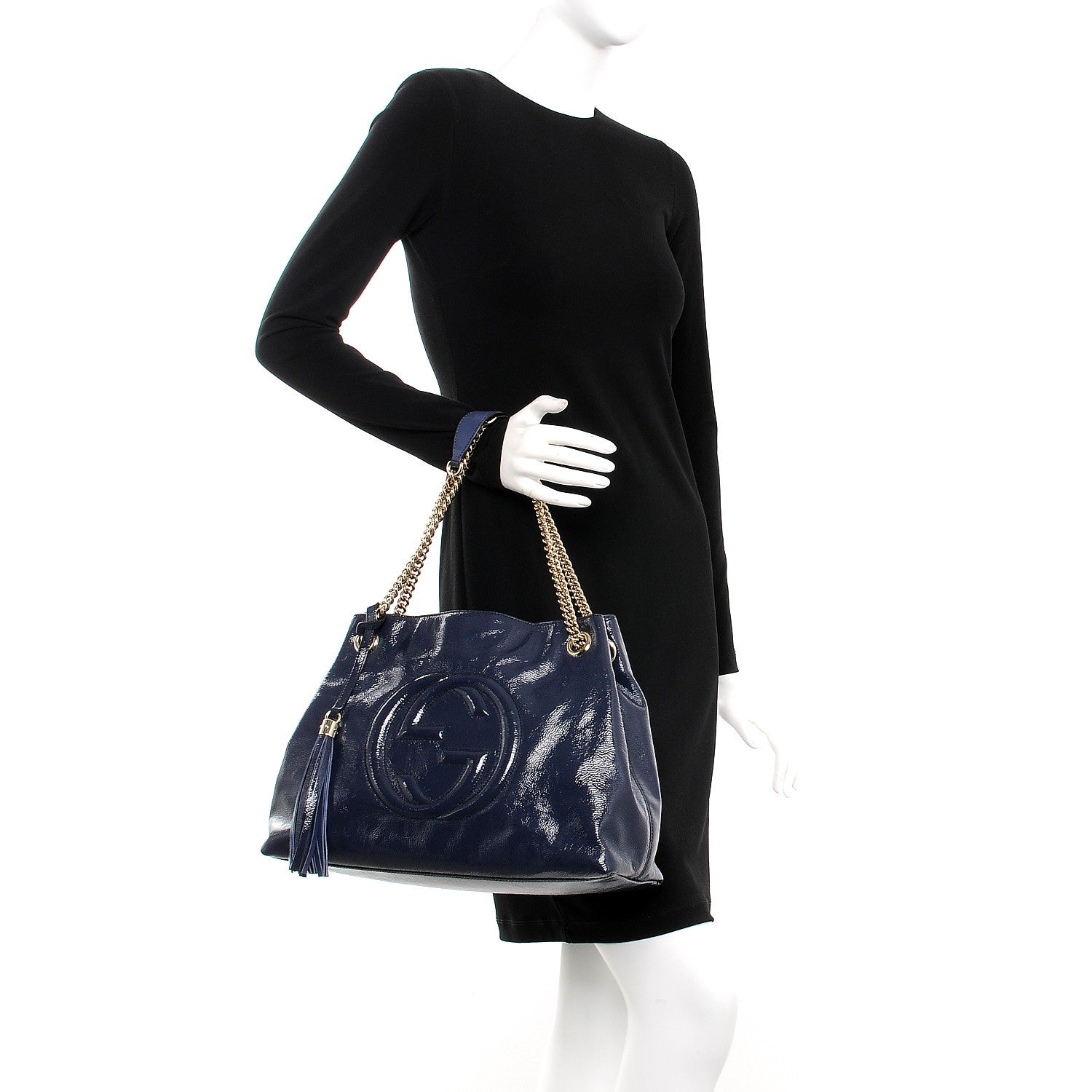 Gucci Patent Medium Soho Chain Shoulder Bag Uniform Blue 2 of 7