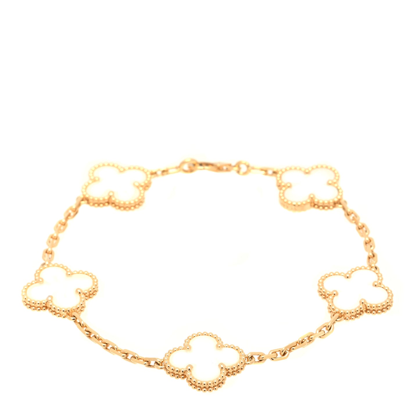 18K Yellow Gold Mother of Pearl 5 Motifs Vintage Alhambra Bracelet