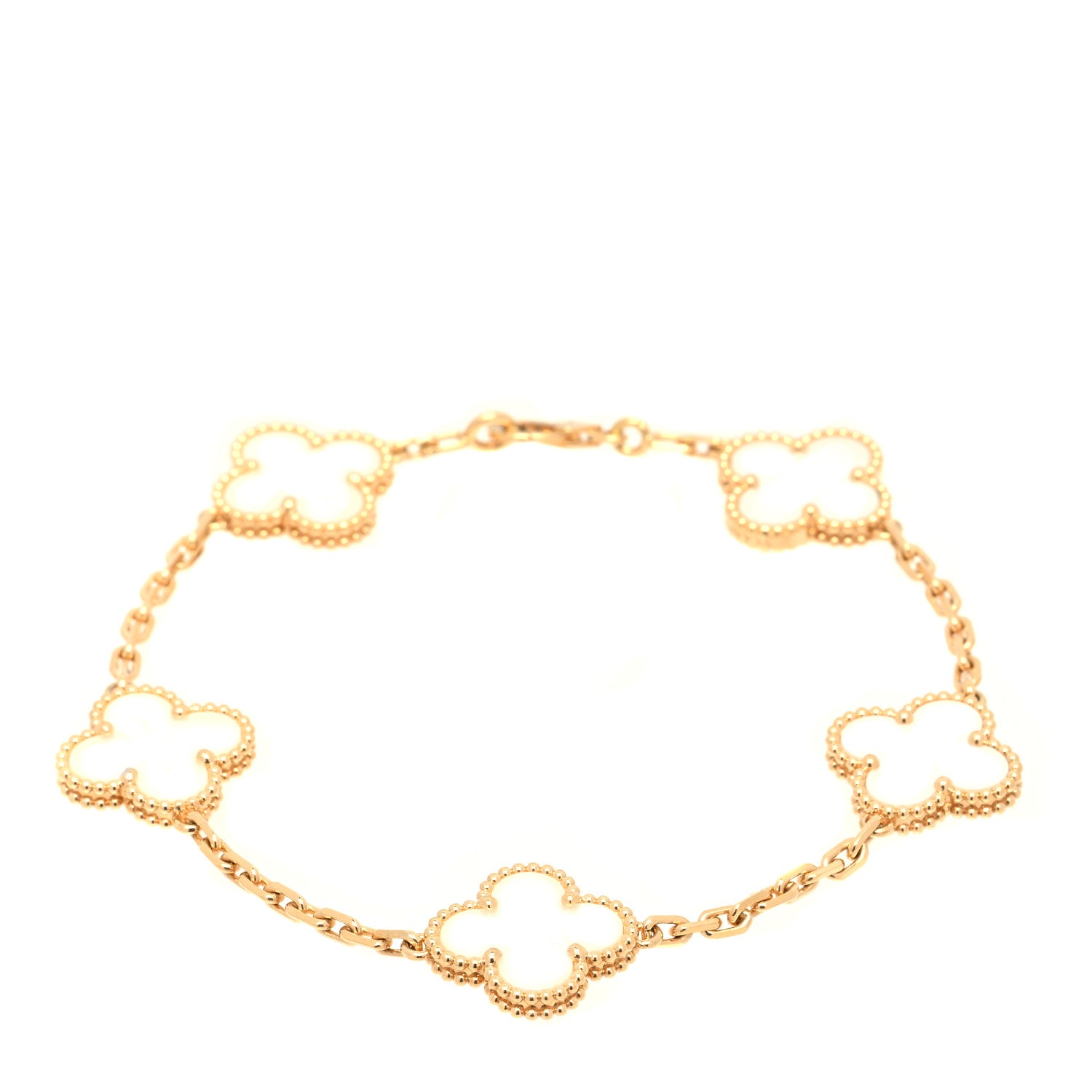 Van Cleef & Arpels 18K Yellow Gold Mother of Pearl 5 Motifs Vintage Alhambra Bracelet 1 of 6