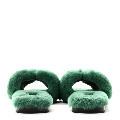 Hermes Woolskin Oran Sandals 37.5 Vert Anglais 6 of 10