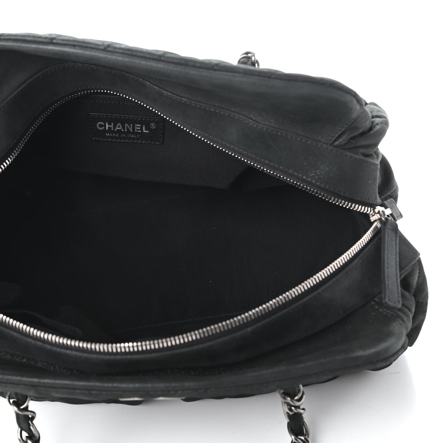 Iridescent Calfskin Chic Quilt Bowling Bag Black