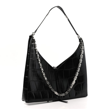 Givenchy Calfskin Crocodile Embossed Large Cut Out Shoulder Bag Black 3 of 8