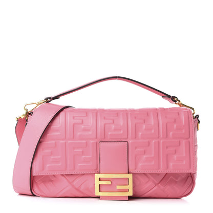Fendi Nappa FF 1974 Embossed Large Baguette Rosa Fluo 1 of 11