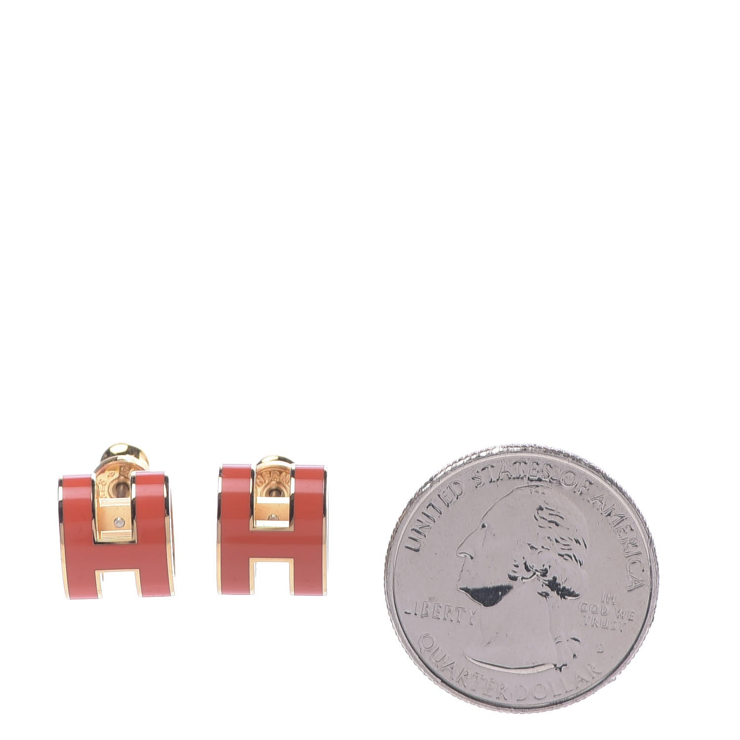 Hermes Gold Lacquered Pop H Earrings Orange Fonce 2 of 6