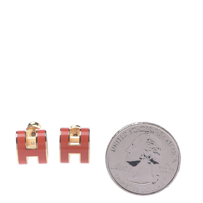 Hermes Gold Lacquered Pop H Earrings Orange Fonce 2 of 6