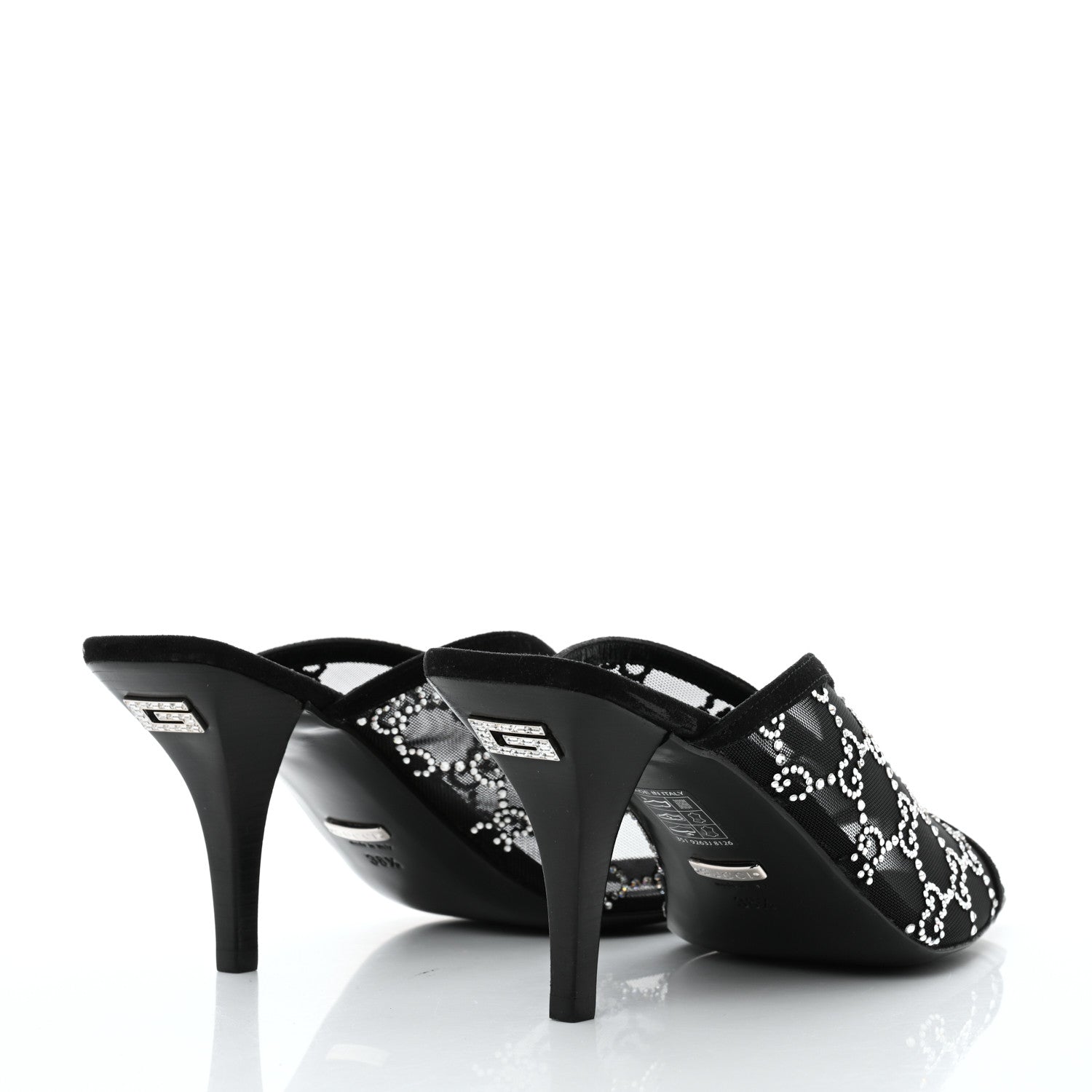 Gucci Tela Retino Kid Scamosciato Crystal GG Monogram Square G 95mm Slide Sandals 38.5 Black 4 of 8