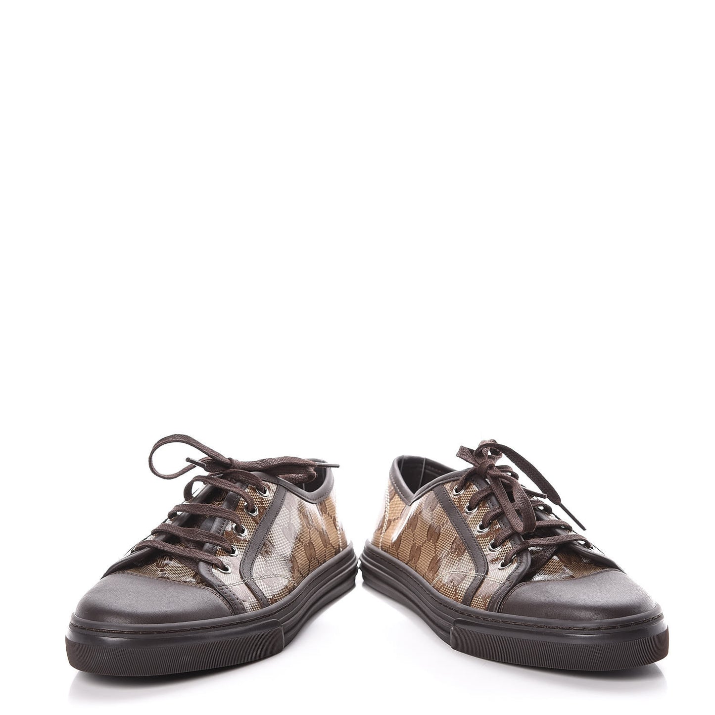 Crystal Monogram Miro Soft Calfskin Womens Low Top Sneakers 38.5 Beige Ebony Cocoa