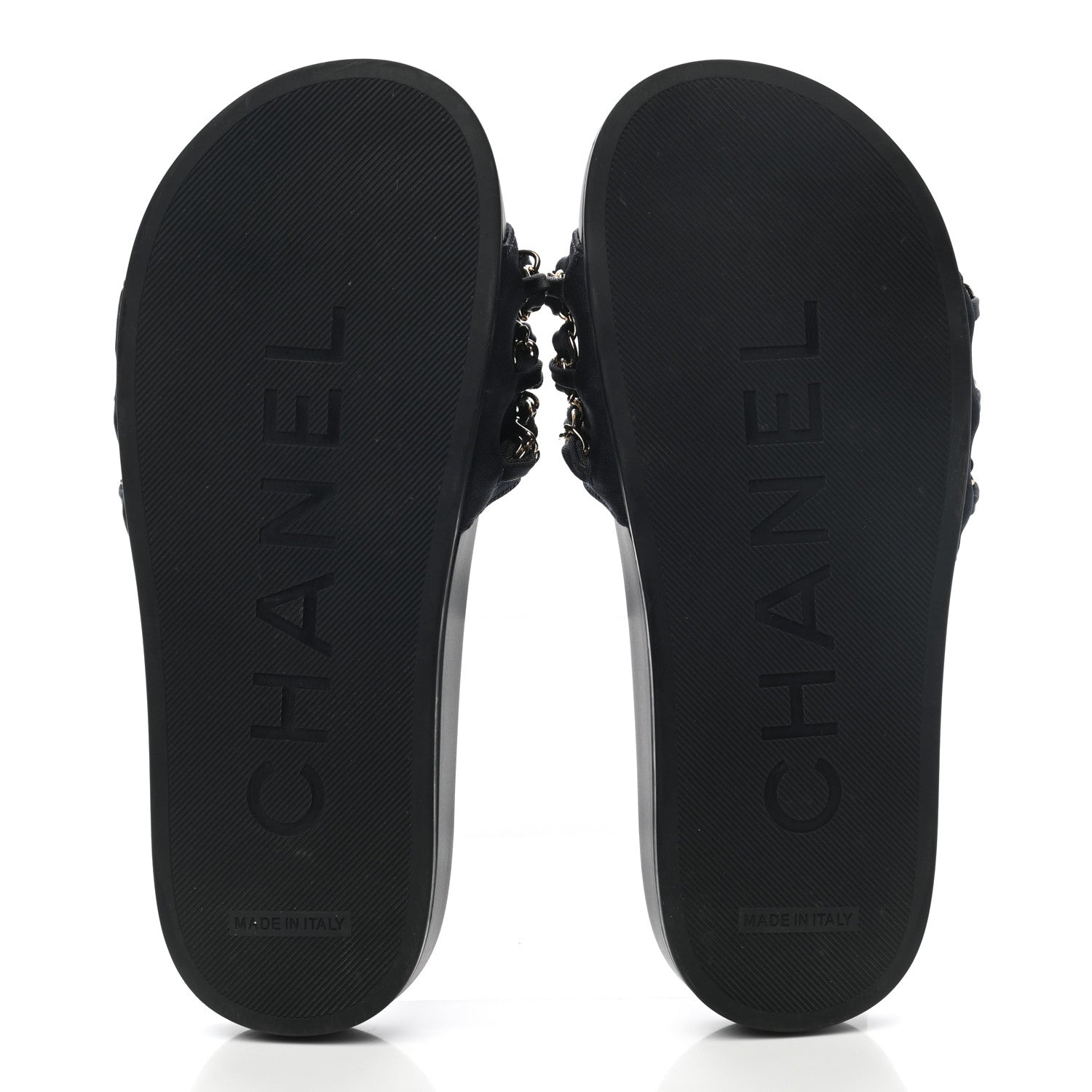 Chanel Satin Canvas Chain Slides Sandals Flats 35 Marine 5 of 8