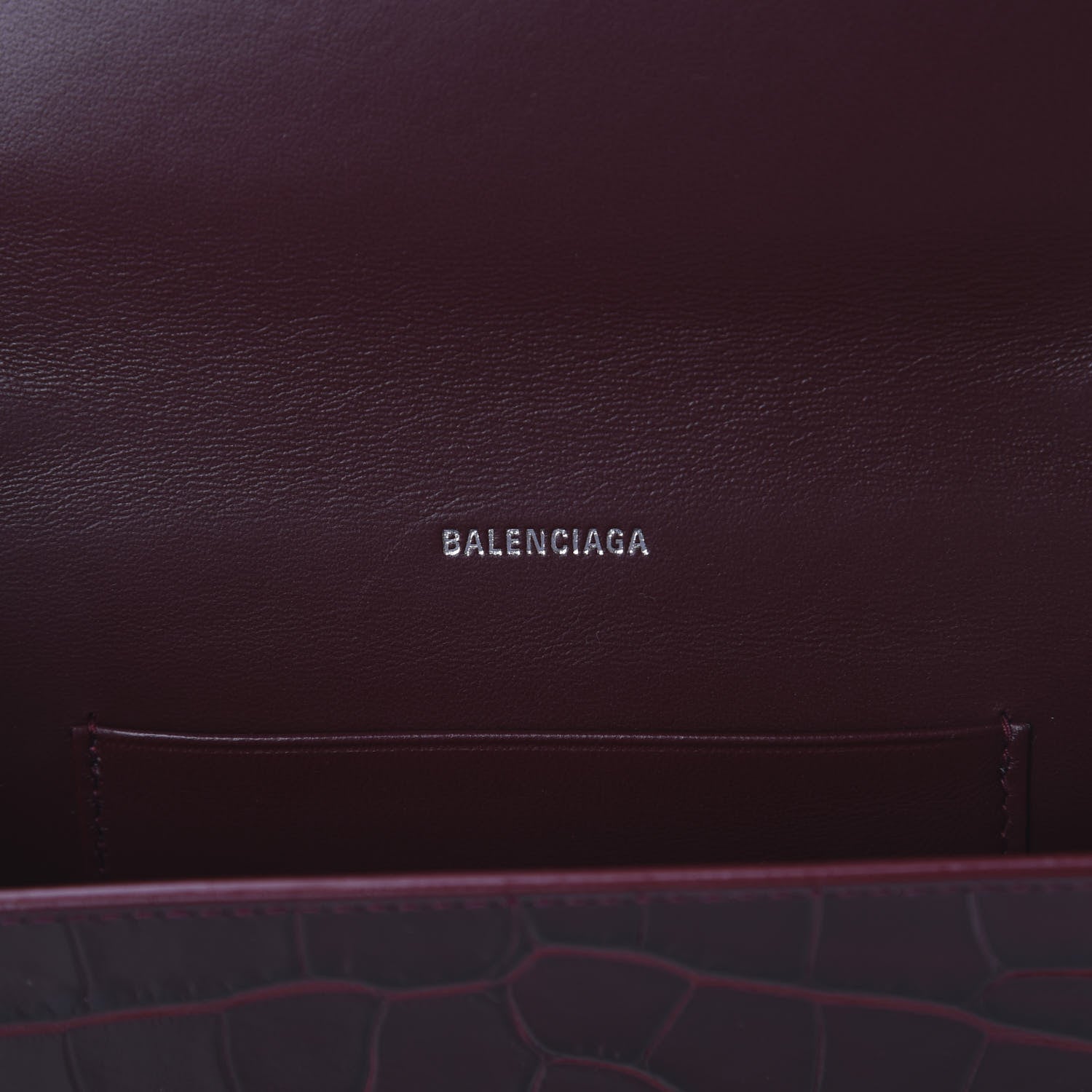 Balenciaga Shiny Calfskin Crocodile Embossed BB Phone Holder Wallet On Chain Dark Red 7 of 7