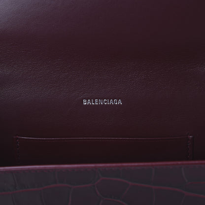 Balenciaga Shiny Calfskin Crocodile Embossed BB Phone Holder Wallet On Chain Dark Red 7 of 7