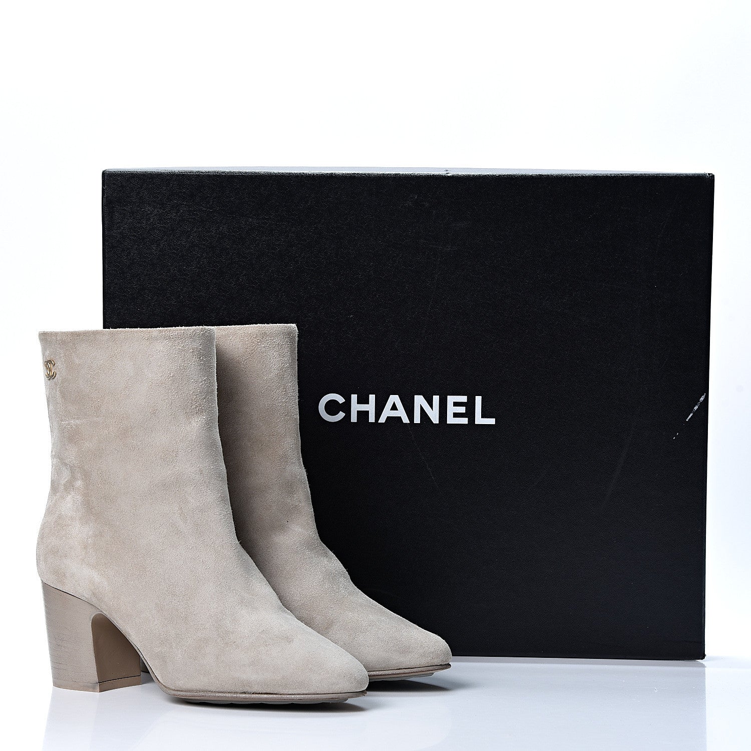Chanel Suede Calfskin CC Short Boots 36.5 Beige 10 of 10