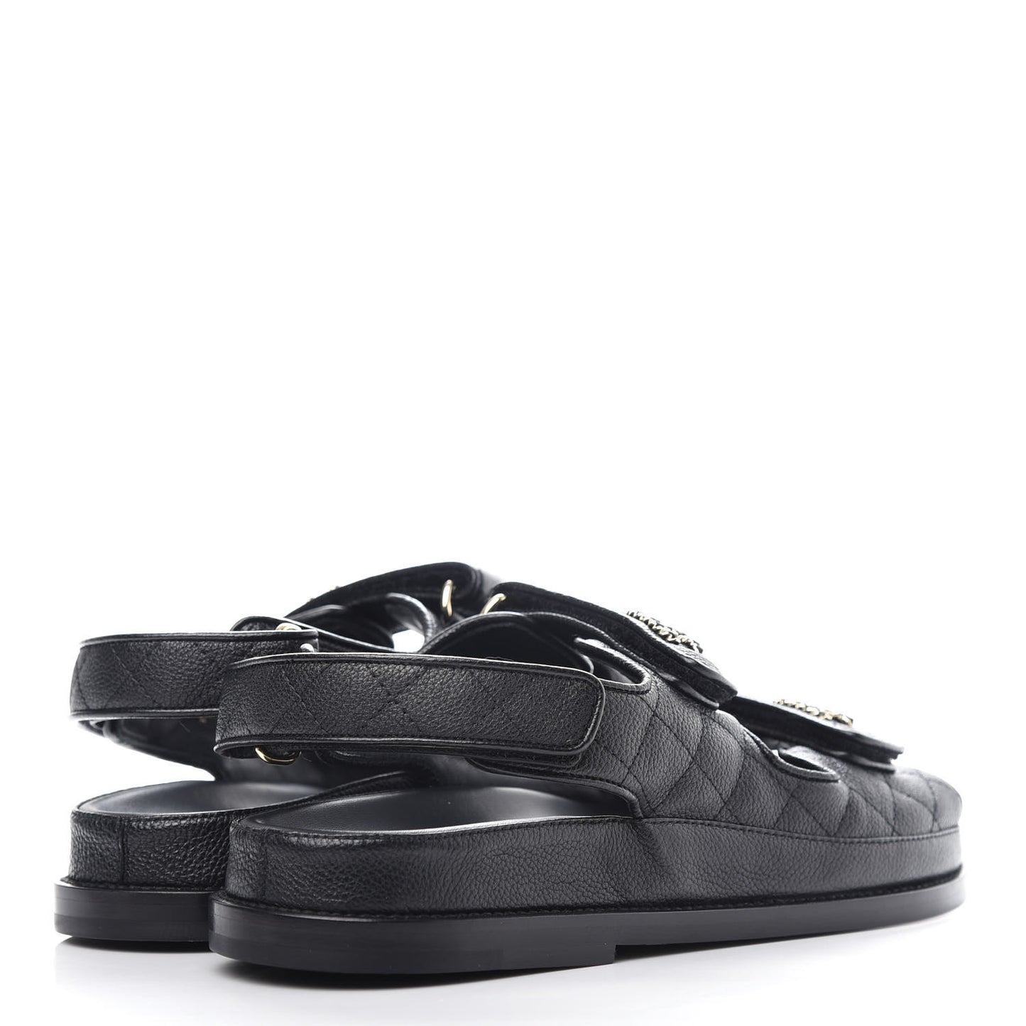 Grained Calfskin Velcro Dad Sandals 38 Black