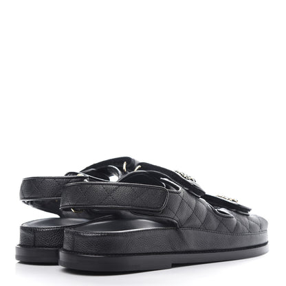 Chanel Grained Calfskin Velcro Dad Sandals 38 Black 4 of 11