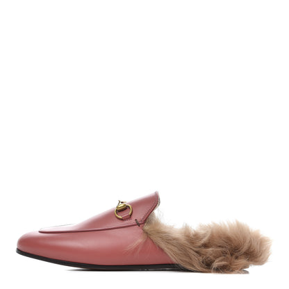 Gucci Calfskin Fur Womens Princetown Slippers 36.5 Lipstick Rose Natural 1 of 11