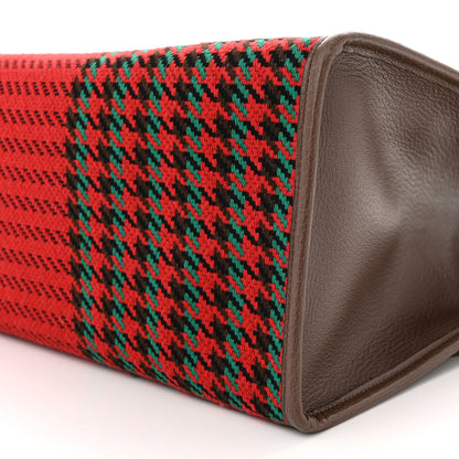 Gucci Cotton Wool Textured Calfskin Houndstooth Woven Large Interlocking G Tote Red Green Ivory Multicolor New Acero 10 of 11