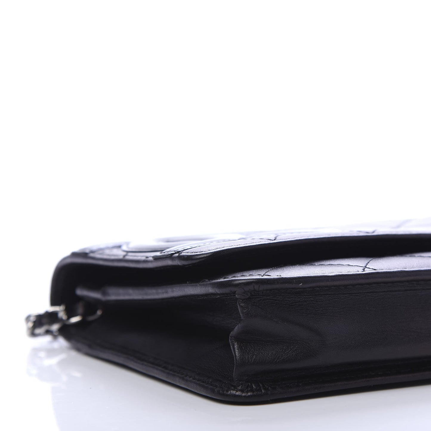 Calfskin Quilted Cambon Wallet On Chain WOC Black